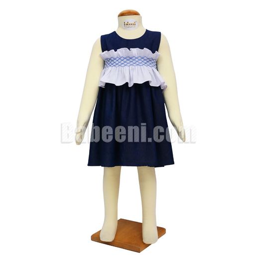 Baby Girl  Ruffles Geometric Navy Dress- DR 2836